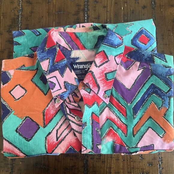 VTG Wrangler Cowboy Cut Rodeo Shirt Made USA Multicolor Size M-L Fresh Price - Picture 13 of 13